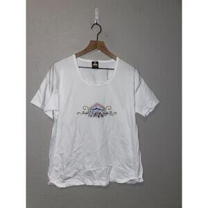 Womens Vintage Mountain Shirt HL Miller Gold Graphic White Tee Women 90s Large